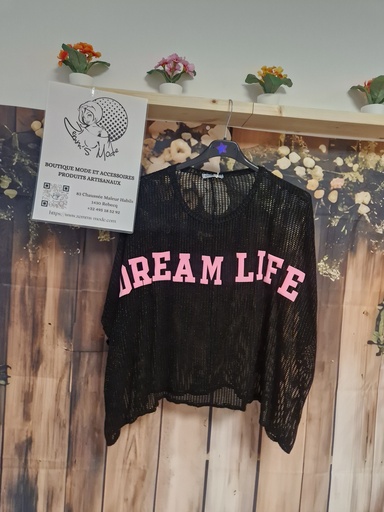 Pull maille pailletée "Dream Life" noir