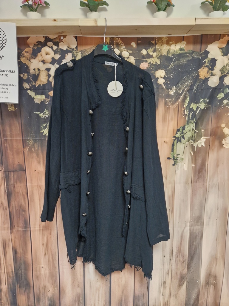 Veste officier légère col mao noires boutons