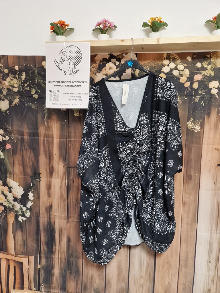 Blouse retroussable bandana noire