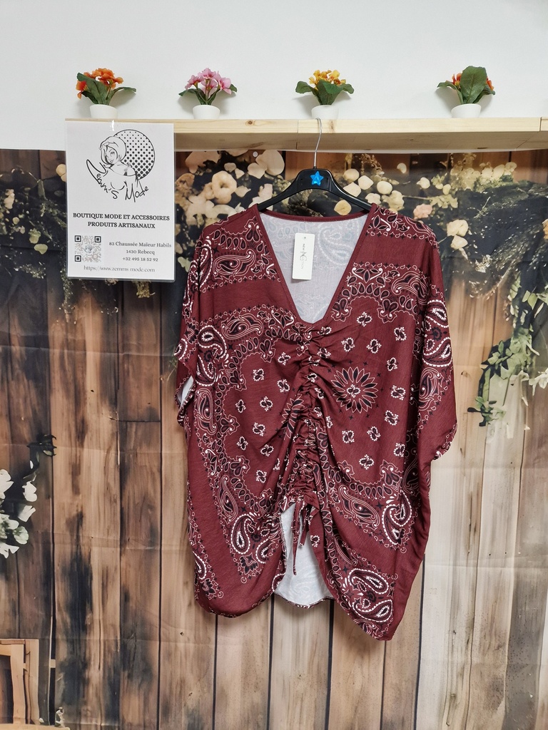 Blouse retroussable bandana bordeaux