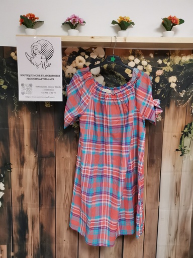 Robe carreaux bleu-corail