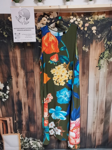 Robe Sabine kaki fleurie