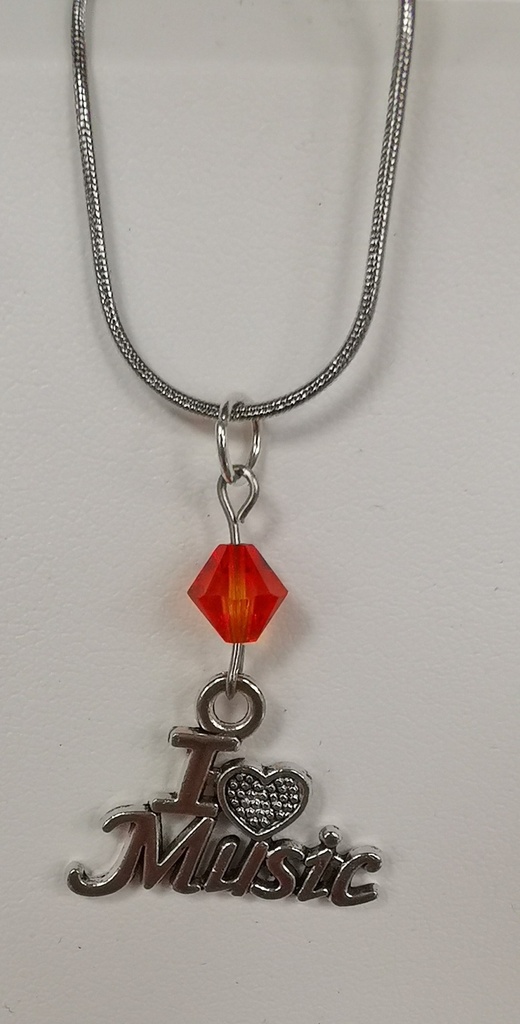 Collier argenté "I love Music" toupies FireOpal