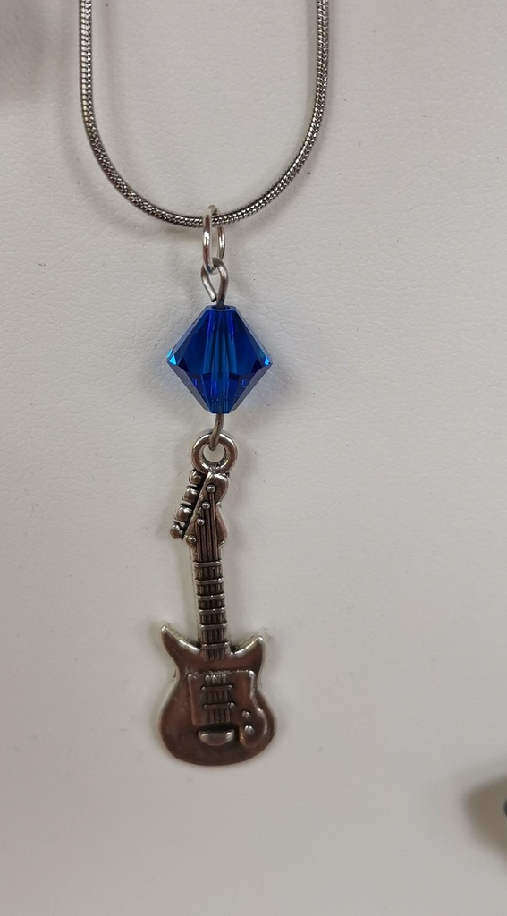 Collier argenté Guitare toupies Capri Blue