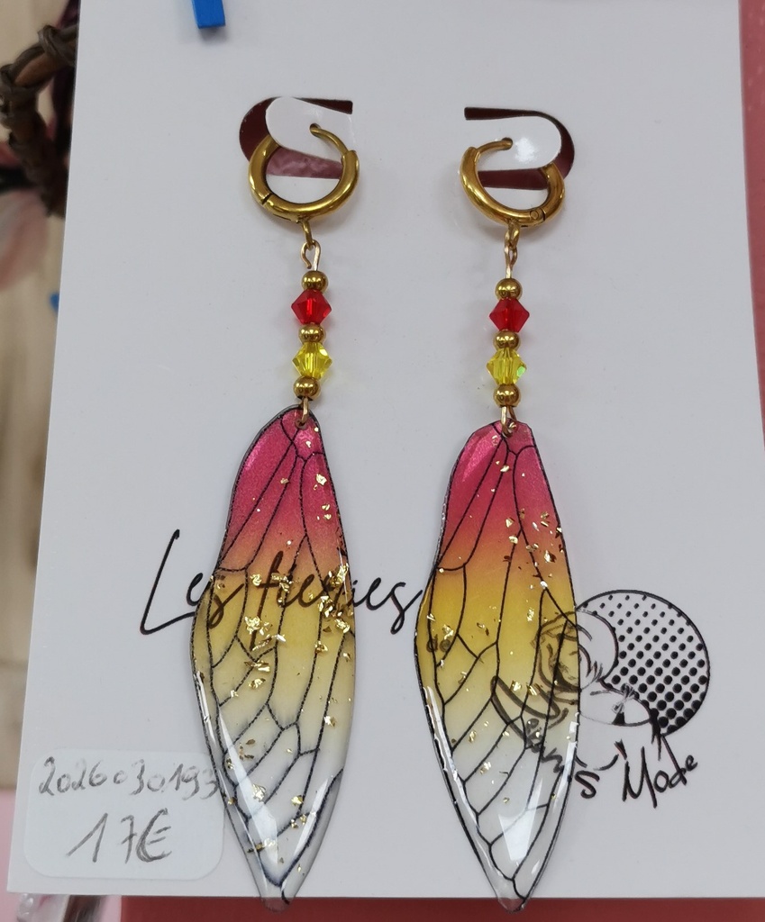 Créoles dorées ailes de libellules toupies Pop