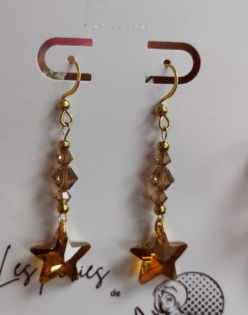 Boucles d'oreilles dorées toupies Smocked Topaz étoiles Crystal Copper