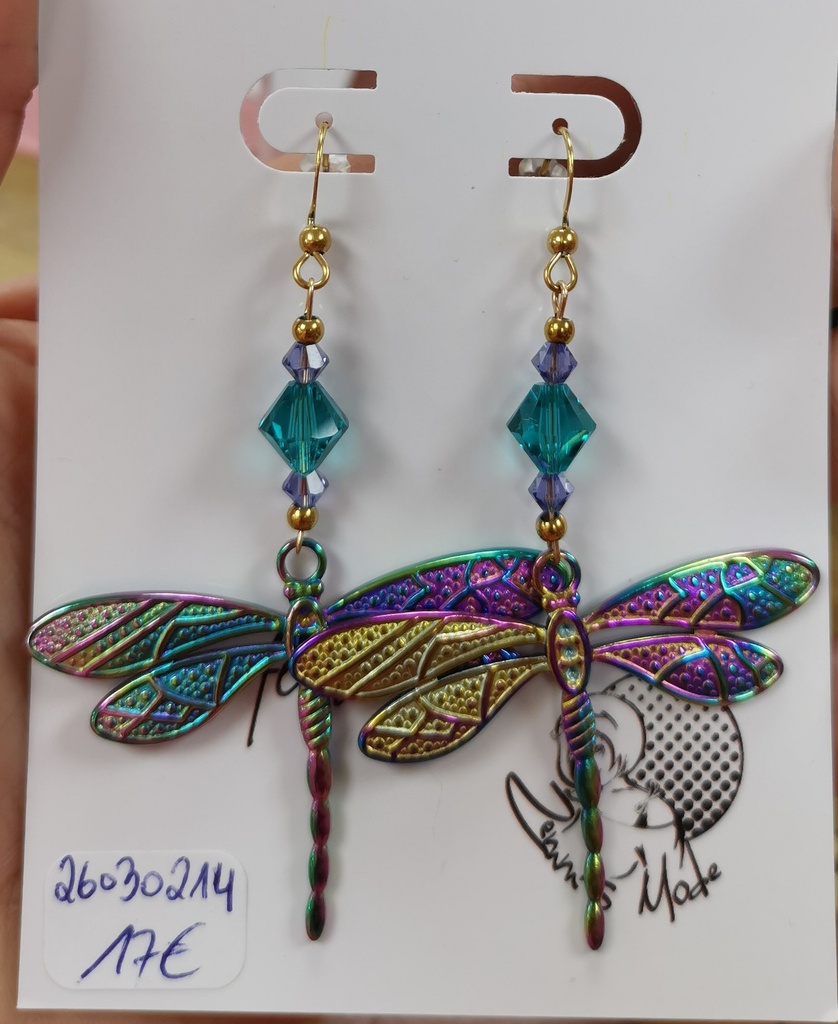 Boucles d'oreilles Libellules Arc-En-Ciel toupies Blue Zircon & Iris
