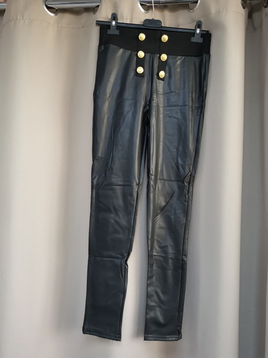 legging simili cuir molletonné avec boutons dorés