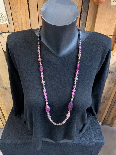 collier long perles tons mauves
