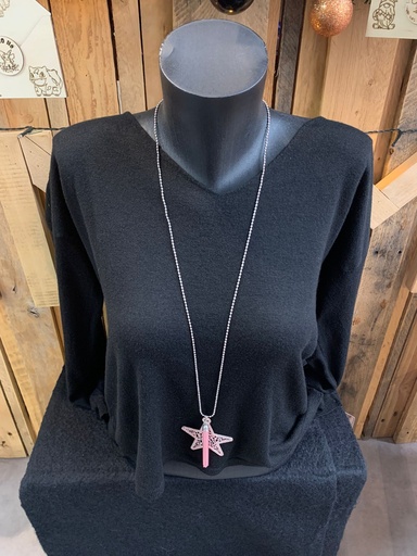 long collier étoile rose pâle