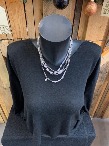 collier argenté/perles roses pâles multi chaines
