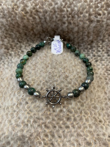 bracelets en pierres vertes/argentées homme