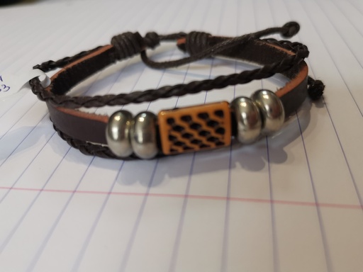 bracelet cuir +perles argentées
